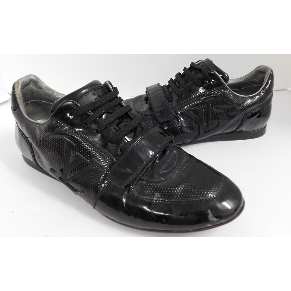 Louis Vuitton Black Patent Leather Sneakers‎ LV Trainer sz 6.5